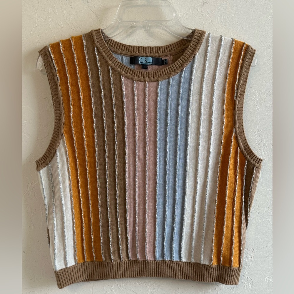 Antropologie Eva Franco Neutral Motif Shimmer-Striped Wool Blend Sweater Sz L